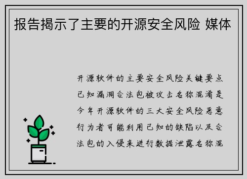 报告揭示了主要的开源安全风险 媒体