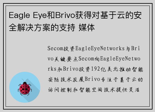 Eagle Eye和Brivo获得对基于云的安全解决方案的支持 媒体