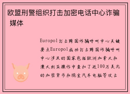 欧盟刑警组织打击加密电话中心诈骗 媒体